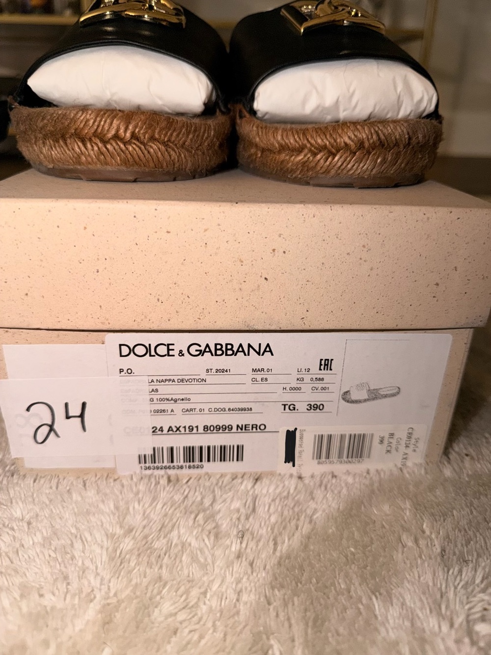 Dolce & Gabbana Black Leather Slides with Gold DG Logo - Picture 3 of 6